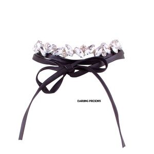 RHINESTONE LAYERD WRAP CHOKER NECKLACE WOMEN COLOR BLACK